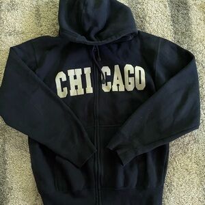 Chicago zip up hoodie navy blue and white writing